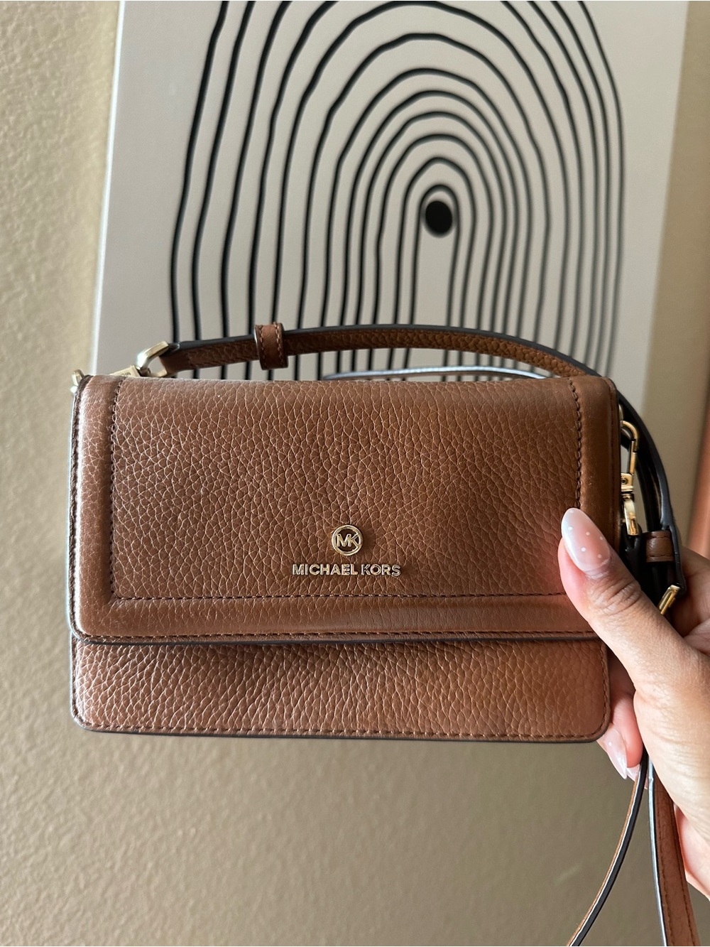 Michael Kors Brown Pebbled Leather Crossbody with Gold Hardware